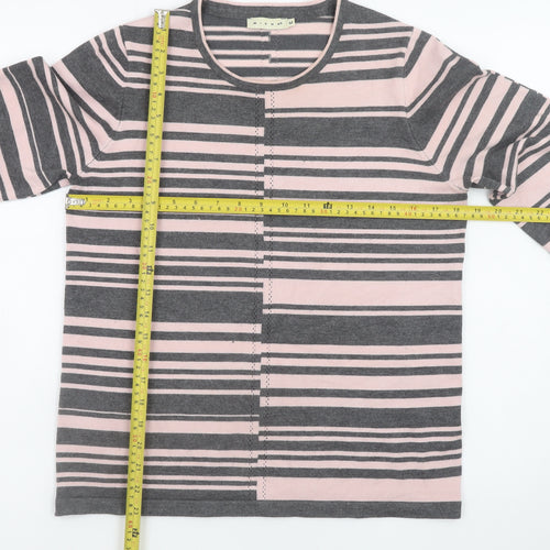 Micha M Women's Grey Pink Striped Long Sleeve Jumper Size M