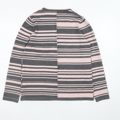 Micha M Women's Grey Pink Striped Long Sleeve Jumper Size M