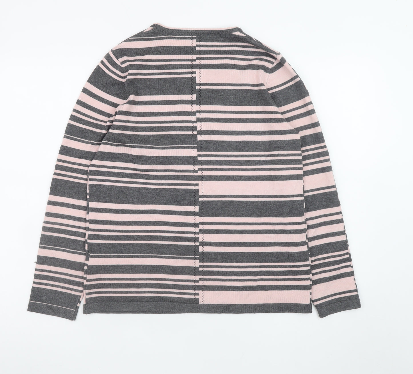 Micha M Women's Grey Pink Striped Long Sleeve Jumper Size M