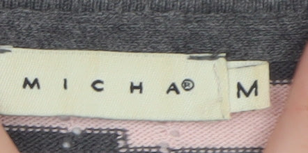 Micha M Women's Grey Pink Striped Long Sleeve Jumper Size M