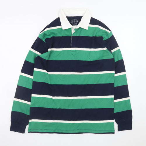 Primark Boys Green & Navy Striped Long Sleeve Polo Rugby Shirt 13-14 Years