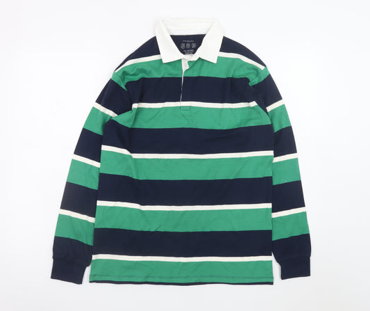 Primark Boys Green & Navy Striped Long Sleeve Polo Rugby Shirt 13-14 Years