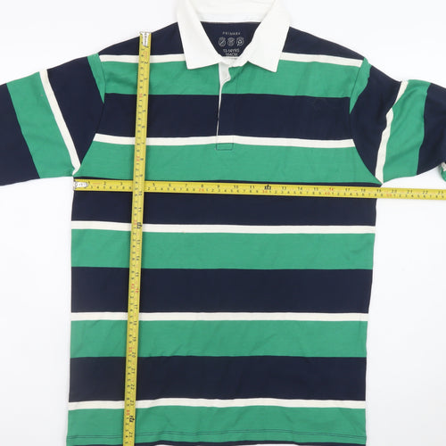Primark Boys Green & Navy Striped Long Sleeve Polo Rugby Shirt 13-14 Years
