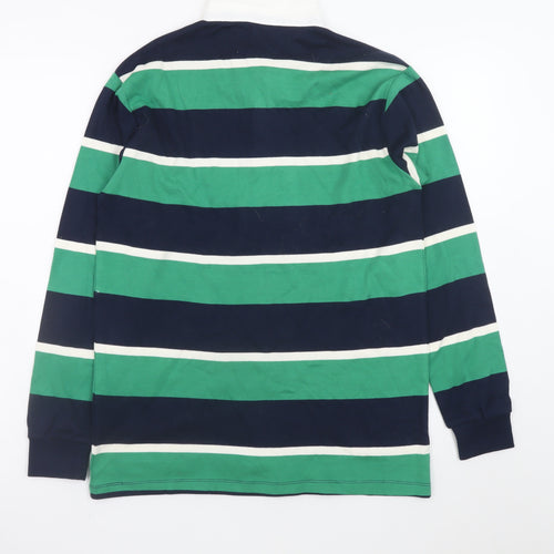 Primark Boys Green & Navy Striped Long Sleeve Polo Rugby Shirt 13-14 Years
