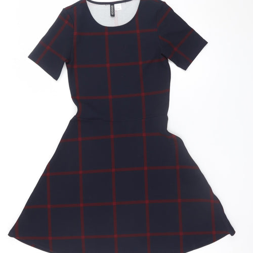 H&M Divided Women's Blue Check A-Line Short Sleeve Dress Size 6