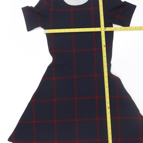 H&M Divided Women's Blue Check A-Line Short Sleeve Dress Size 6