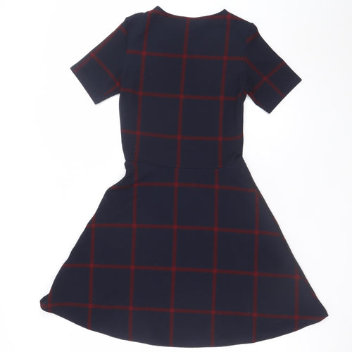 H&M Divided Women's Blue Check A-Line Short Sleeve Dress Size 6