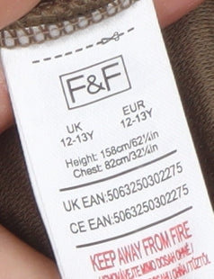 F&F Boys Brown Long Sleeve Cotton Crew Neck T-Shirt 12-13 Years