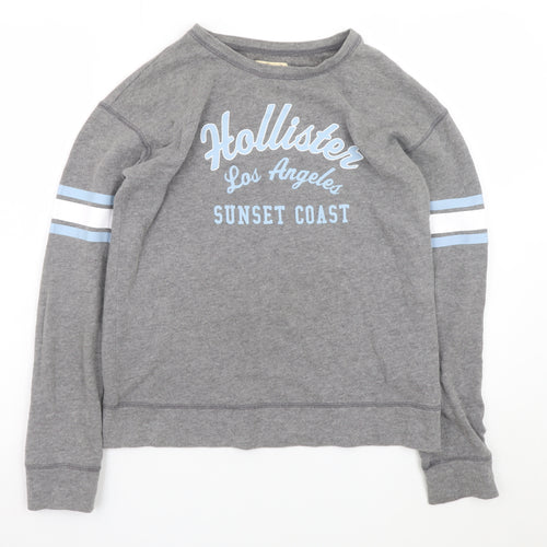 Hollister Women Grey Pullover Sweatshirt Small Los Angeles Print
