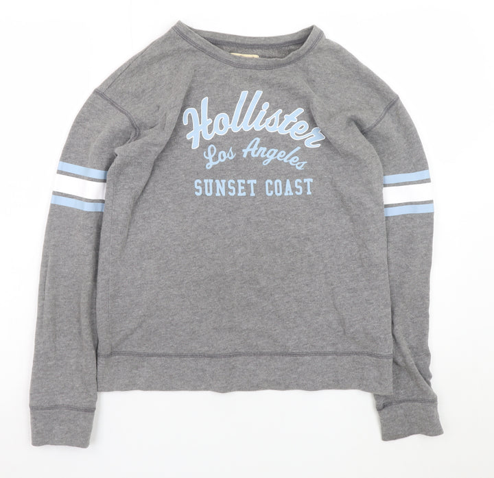 Hollister Women Grey Pullover Sweatshirt Small Los Angeles Print