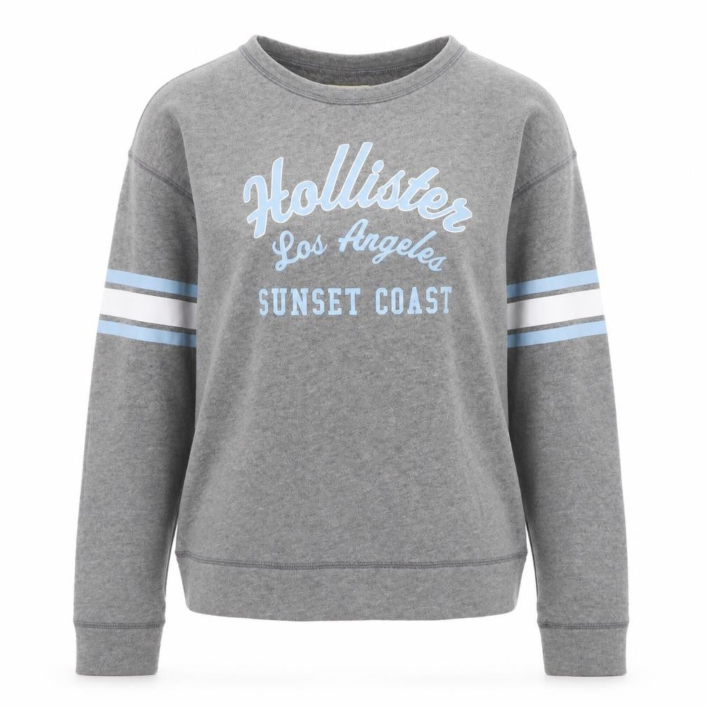 Front view of Hollister Women Grey Pullover Sweatshirt Small Los Angeles Print