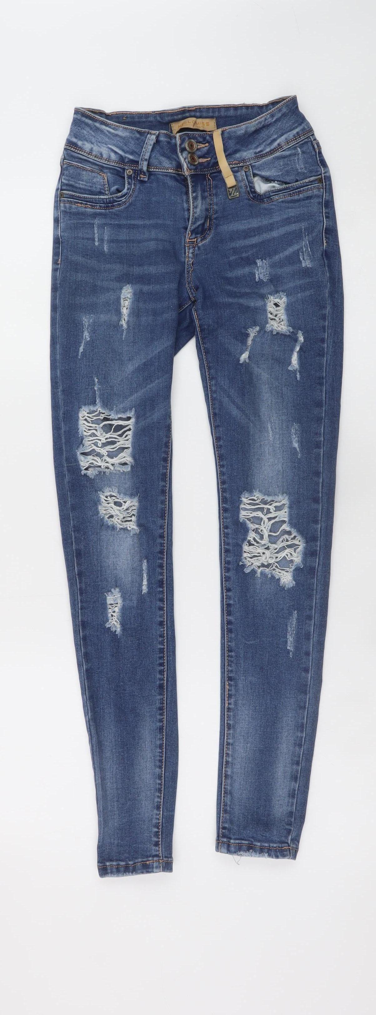 Hello Miss Women’s Blue Distressed Skinny Denim Jeans Size 8