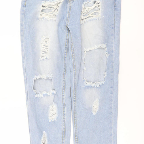 I Saw It First Womens Light Blue Distressed Mom Jeans UK 8