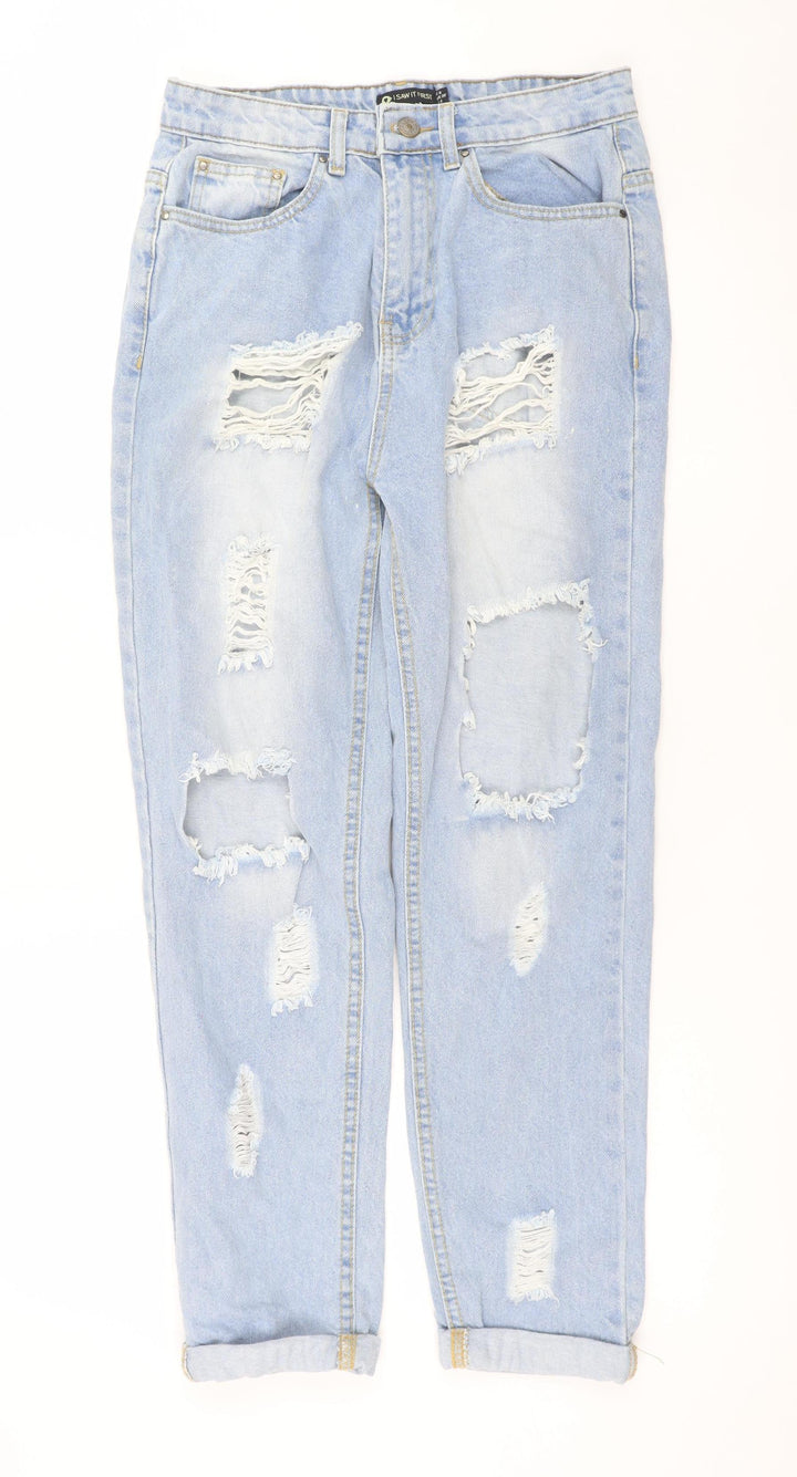 I Saw It First Womens Light Blue Distressed Mom Jeans UK 8