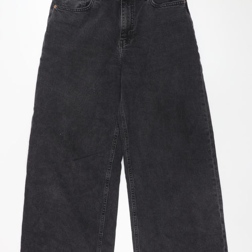 H&M Womens Black Wide-Leg High Rise Jeans Size 10 Cotton Denim