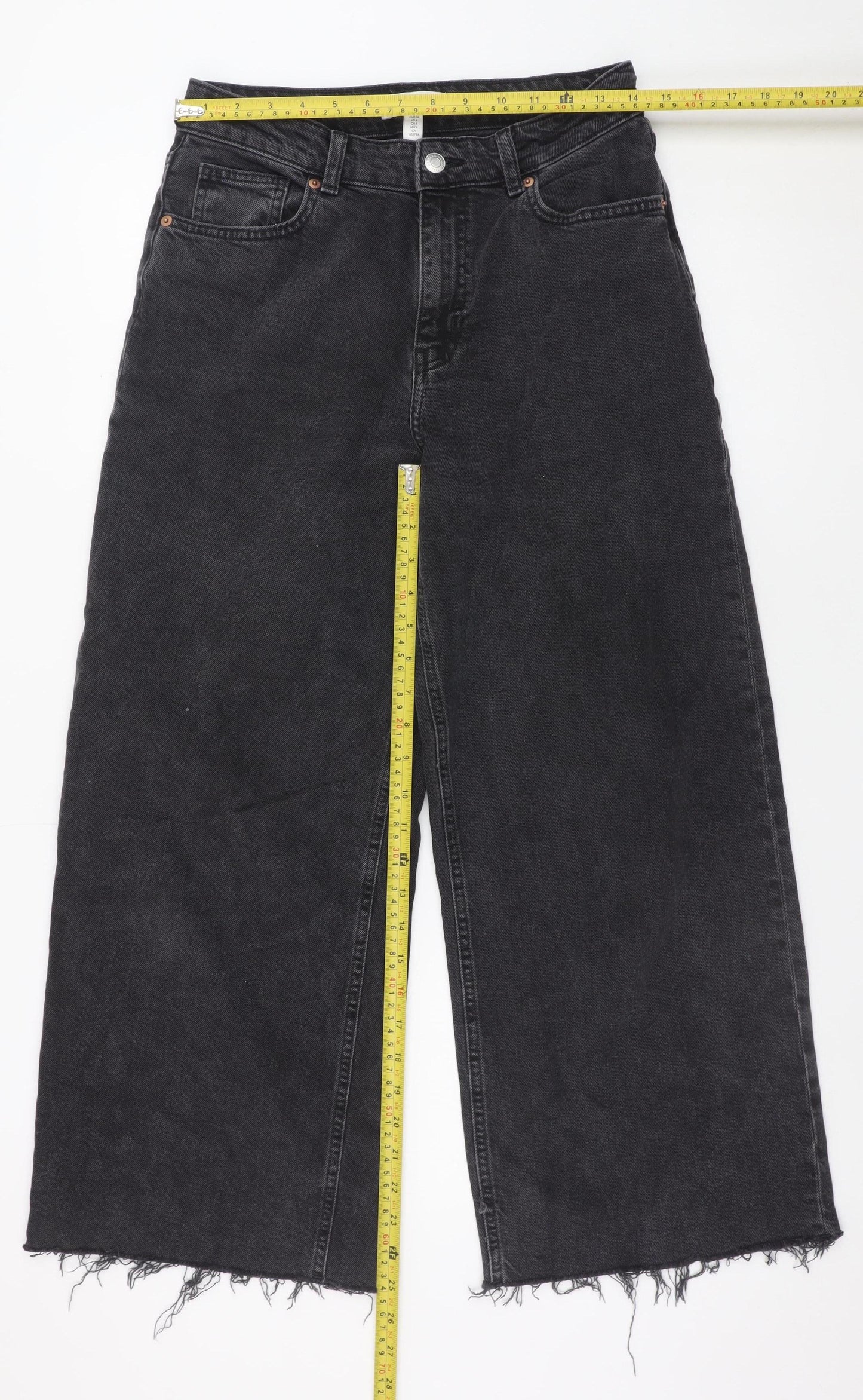 H&M Womens Black Wide-Leg High Rise Jeans Size 10 Cotton Denim