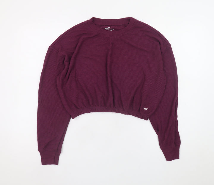 Hollister Women’s Purple Cropped Long Sleeve Crew Neck Top Size S