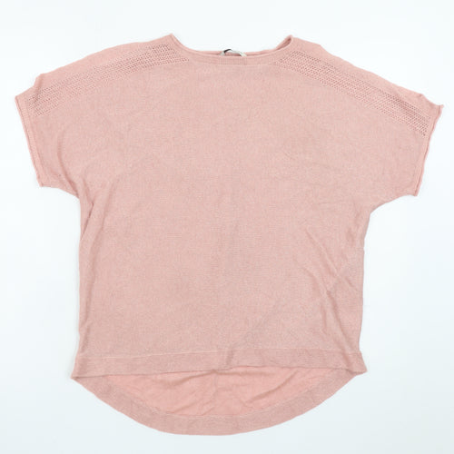 Next Women Pink Knit Short Sleeve Crew Neck Relaxed T-Shirt Size 12