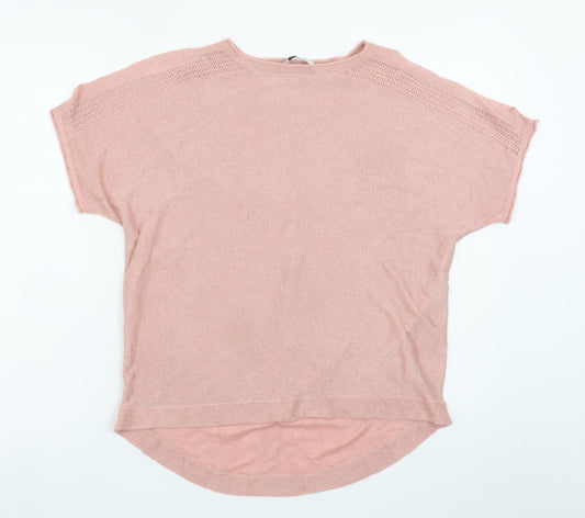 Next Women Pink Knit Short Sleeve Crew Neck Relaxed T-Shirt Size 12