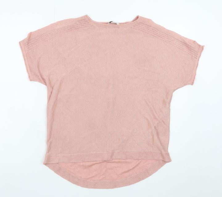 Next Women Pink Knit Short Sleeve Crew Neck Relaxed T-Shirt Size 12