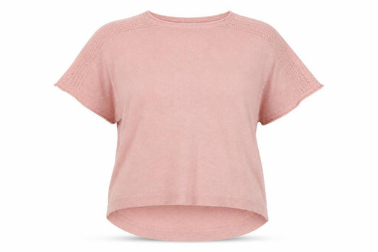 Front view of Next Women Pink Knit Short Sleeve Crew Neck Relaxed T-Shirt, size 12