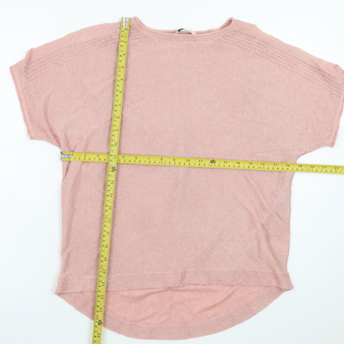 Next Women Pink Knit Short Sleeve Crew Neck Relaxed T-Shirt Size 12