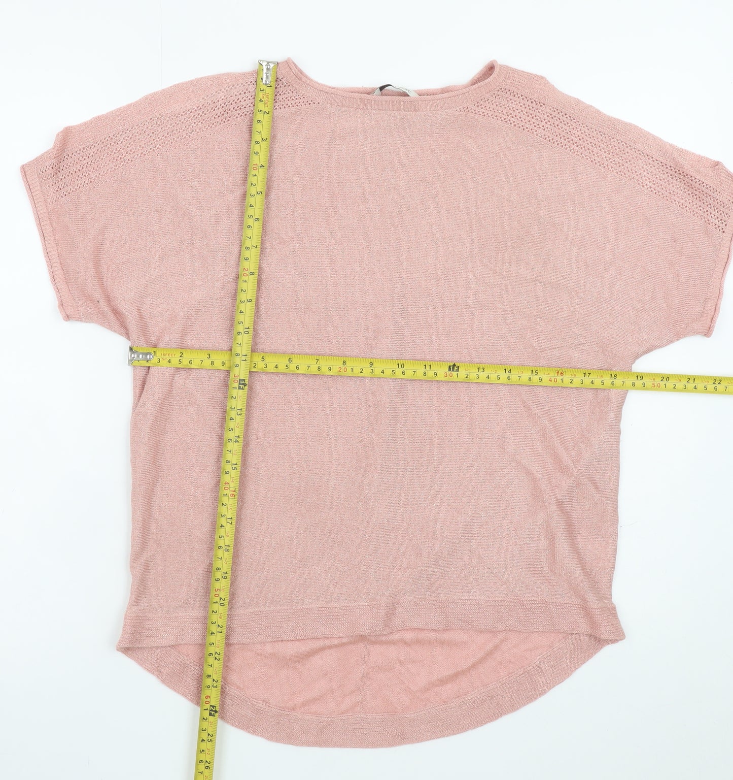 Next Women Pink Knit Short Sleeve Crew Neck Relaxed T-Shirt Size 12