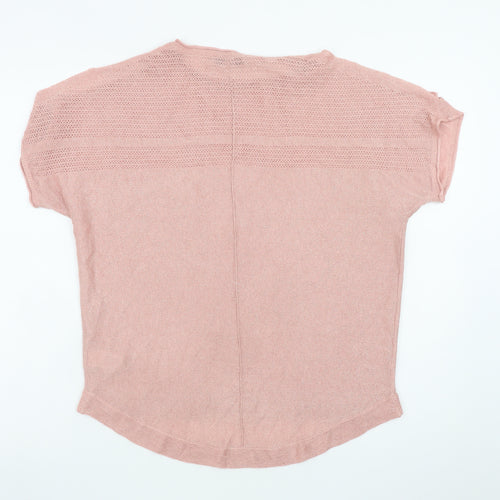 Next Women Pink Knit Short Sleeve Crew Neck Relaxed T-Shirt Size 12