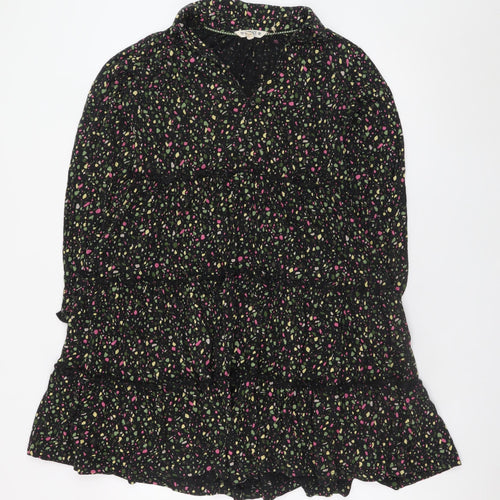 FatFace Women's Black Floral A-Line Ruffle Dress Size 8