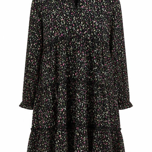FatFace Women's Black Floral A-Line Ruffle Dress Size 8