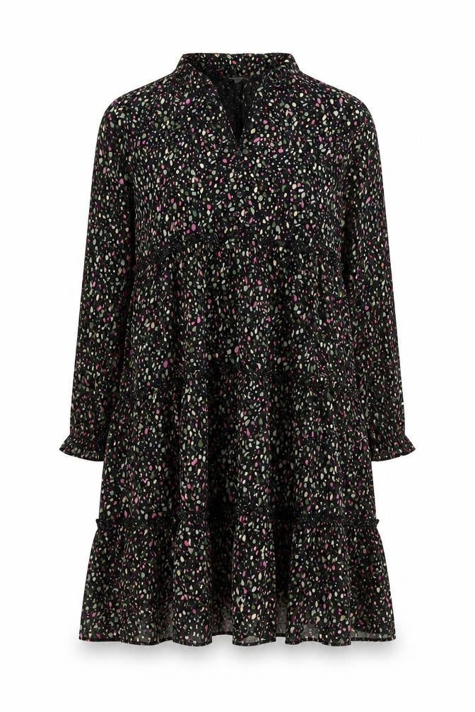 FatFace Women's Black Floral A-Line Ruffle Dress Size 8