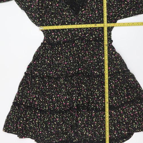 FatFace Women's Black Floral A-Line Ruffle Dress Size 8