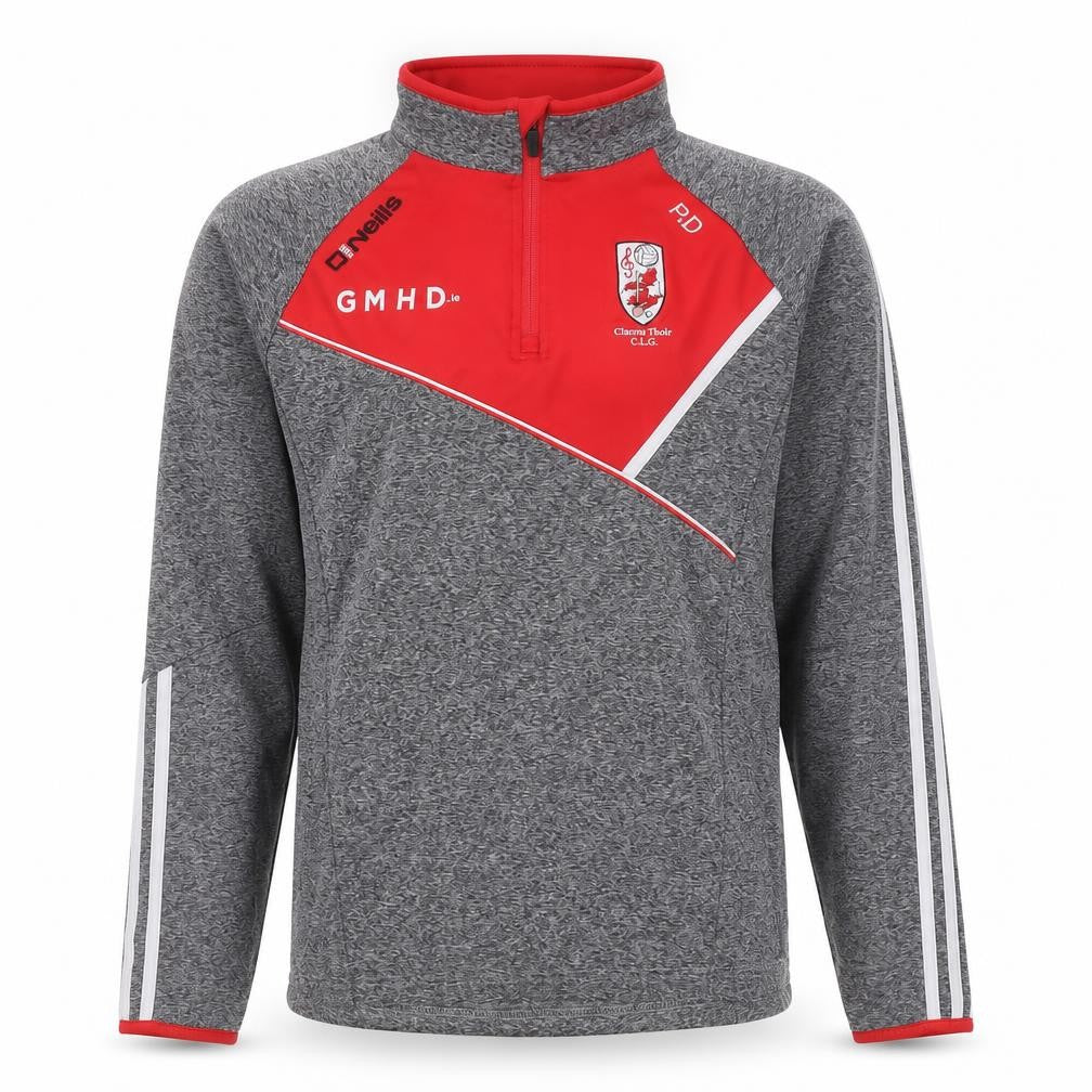 Front view of O'Neill Men's Grey Red 1/4 Zip Sports Sweatshirt, size S