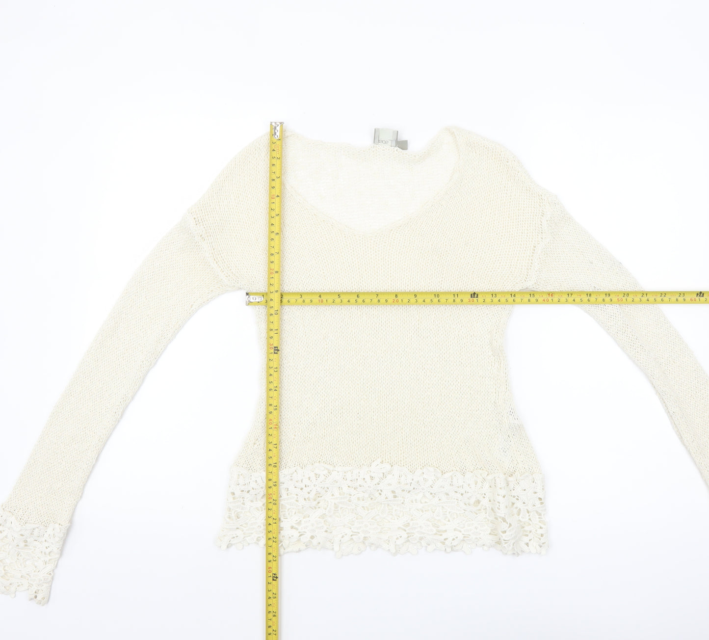 ASOS Women Ivory V-Neck Knit Lace Hem Jumper Size 8
