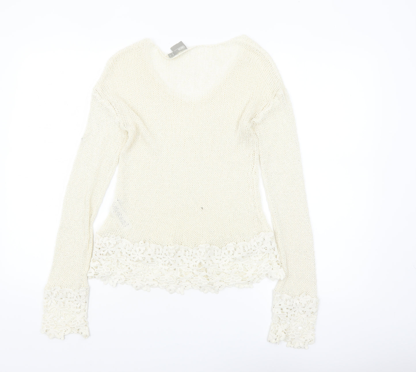 ASOS Women Ivory V-Neck Knit Lace Hem Jumper Size 8