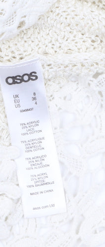 ASOS Women Ivory V-Neck Knit Lace Hem Jumper Size 8
