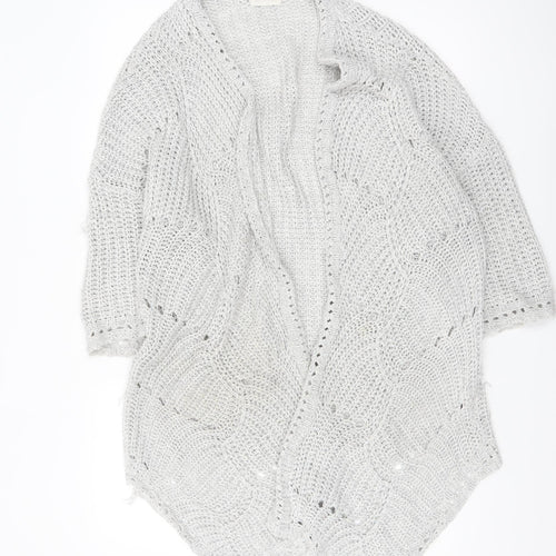 Women’s Grey Knit Open Cardigan S - Loose Fit Lightweight Jumper