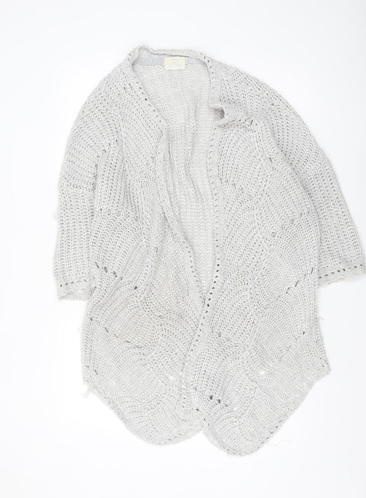 Women’s Grey Knit Open Cardigan S - Loose Fit Lightweight Jumper