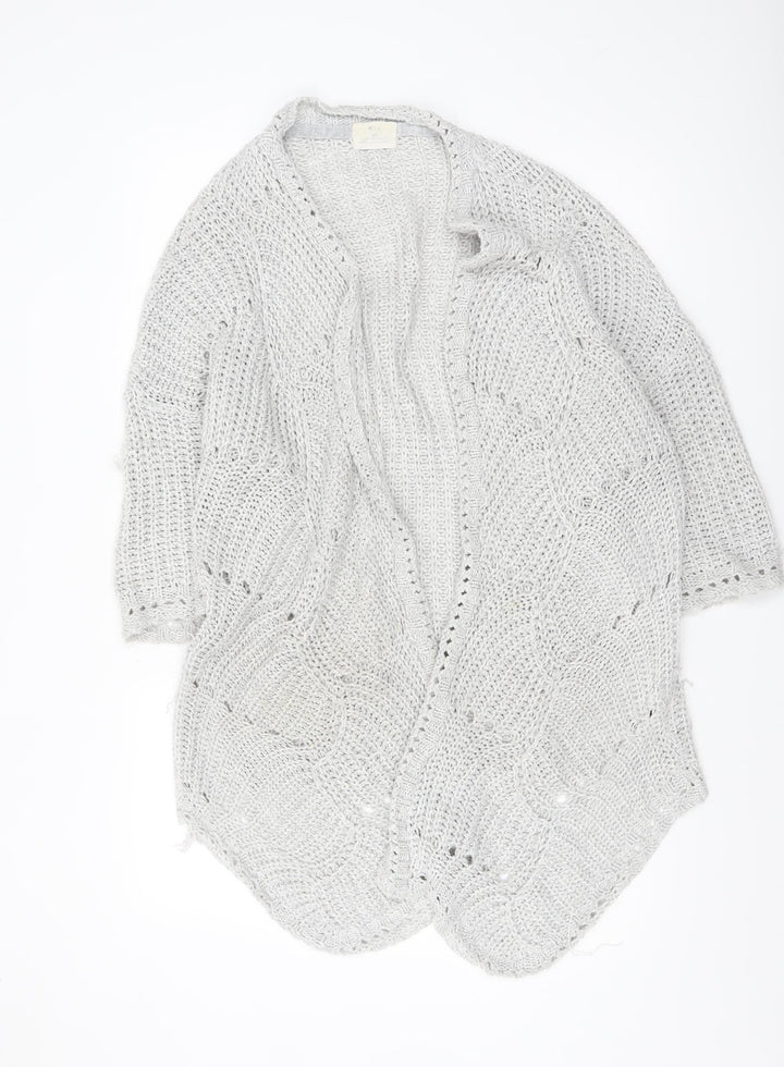 Women’s Grey Knit Open Cardigan S - Loose Fit Lightweight Jumper