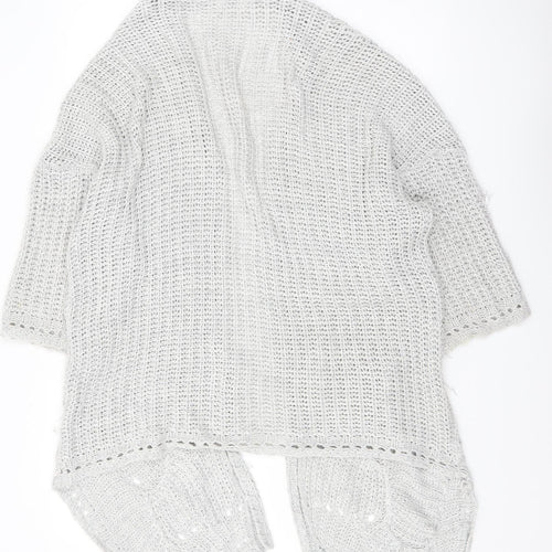 Women’s Grey Knit Open Cardigan S - Loose Fit Lightweight Jumper