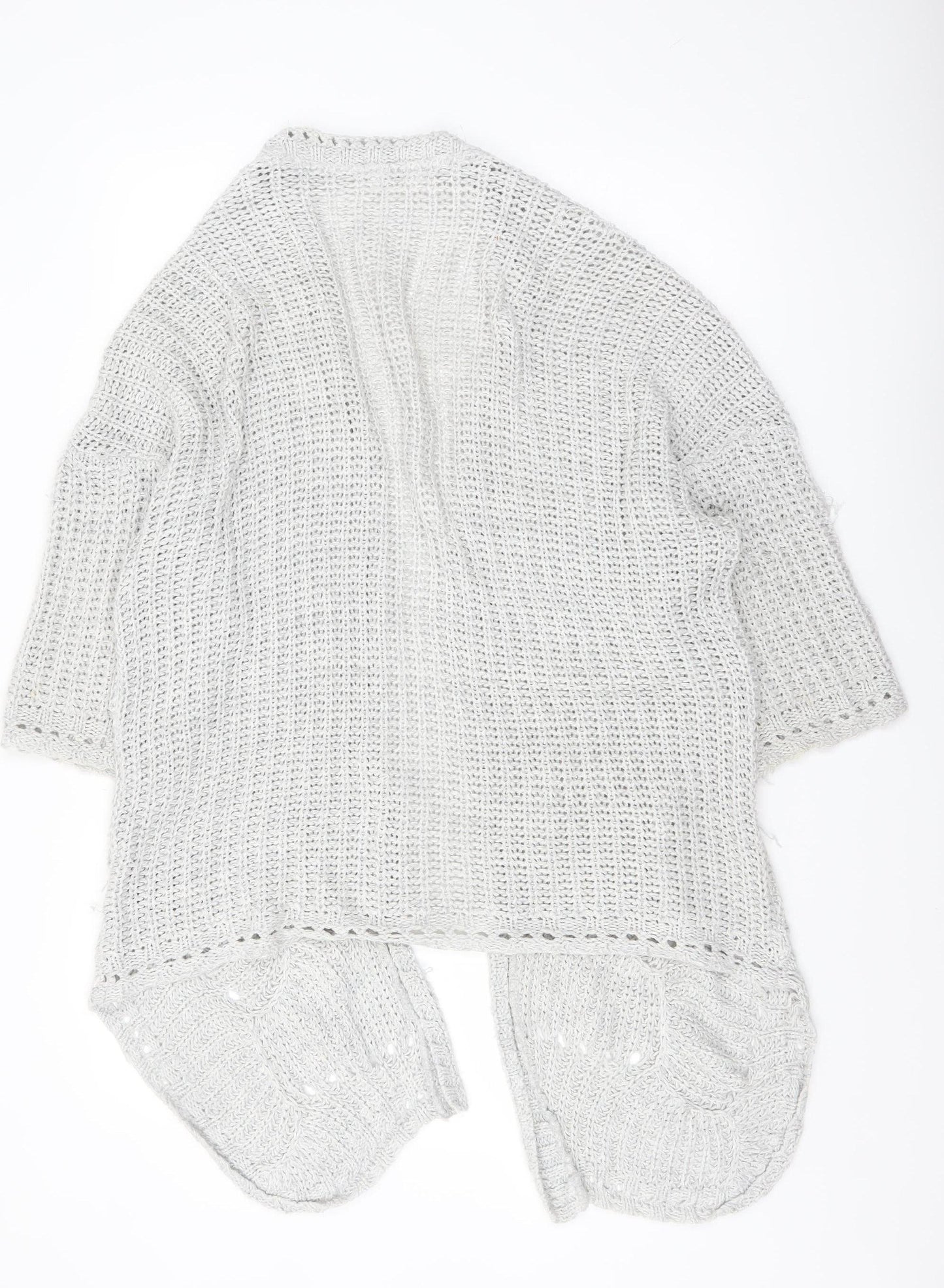 Women’s Grey Knit Open Cardigan S - Loose Fit Lightweight Jumper