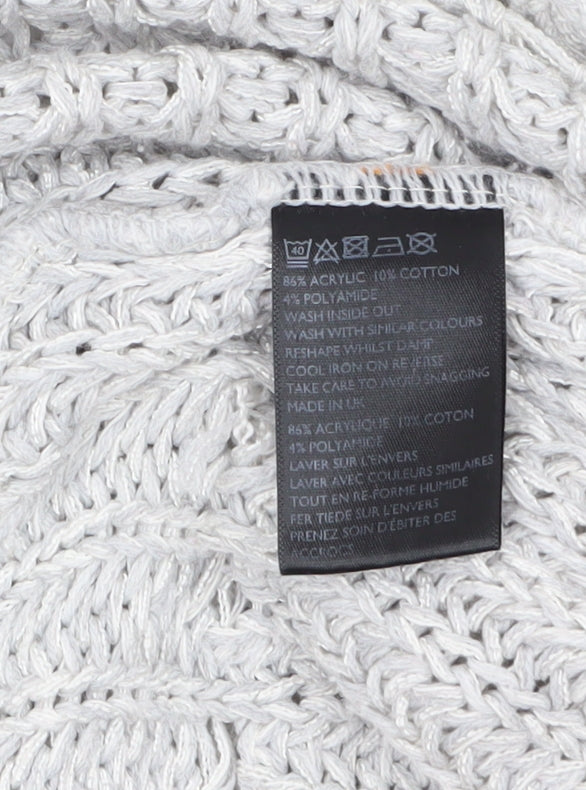 Women’s Grey Knit Open Cardigan S - Loose Fit Lightweight Jumper