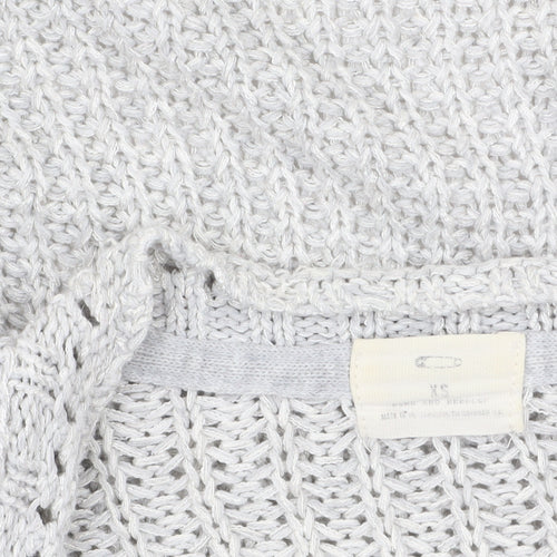 Women’s Grey Knit Open Cardigan S - Loose Fit Lightweight Jumper