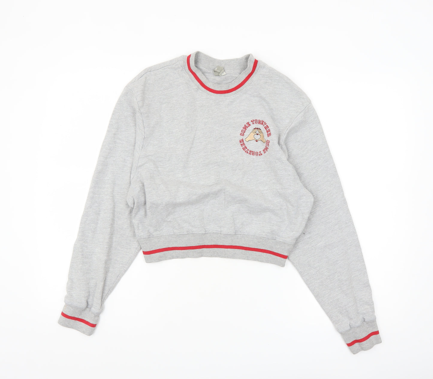 ASOS Women Grey Crop Sweatshirt UK 6 Crew Neck Graphic Print