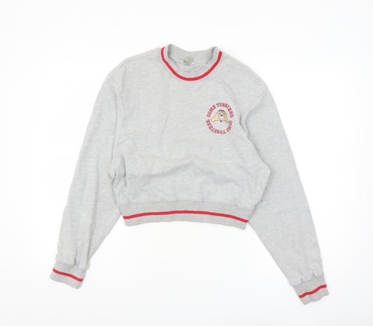 ASOS Women Grey Crop Sweatshirt UK 6 Crew Neck Graphic Print