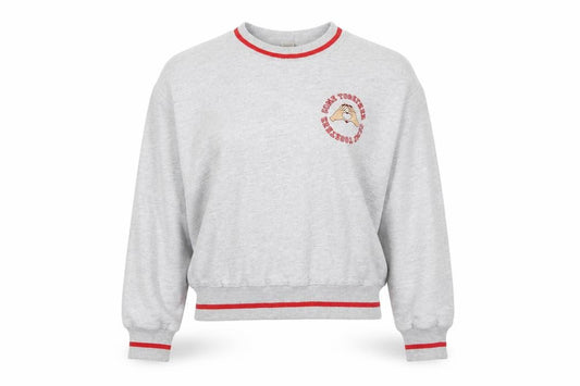 Front view of ASOS Women Grey Crop Sweatshirt UK 6 Crew Neck Graphic Print