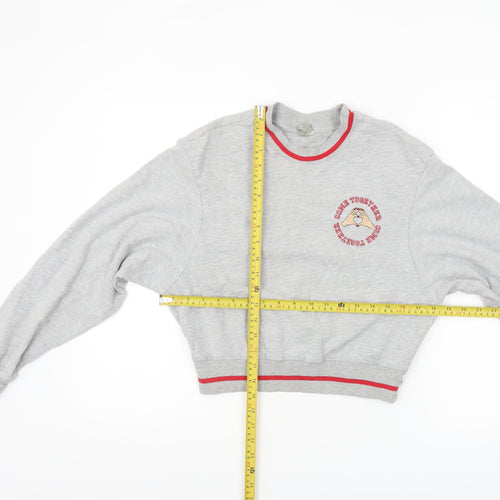 ASOS Women Grey Crop Sweatshirt UK 6 Crew Neck Graphic Print