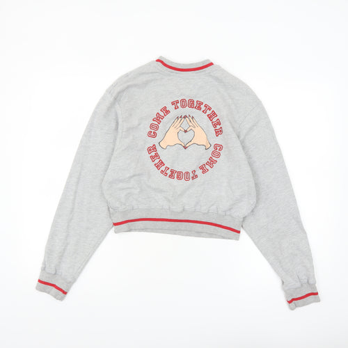 ASOS Women Grey Crop Sweatshirt UK 6 Crew Neck Graphic Print