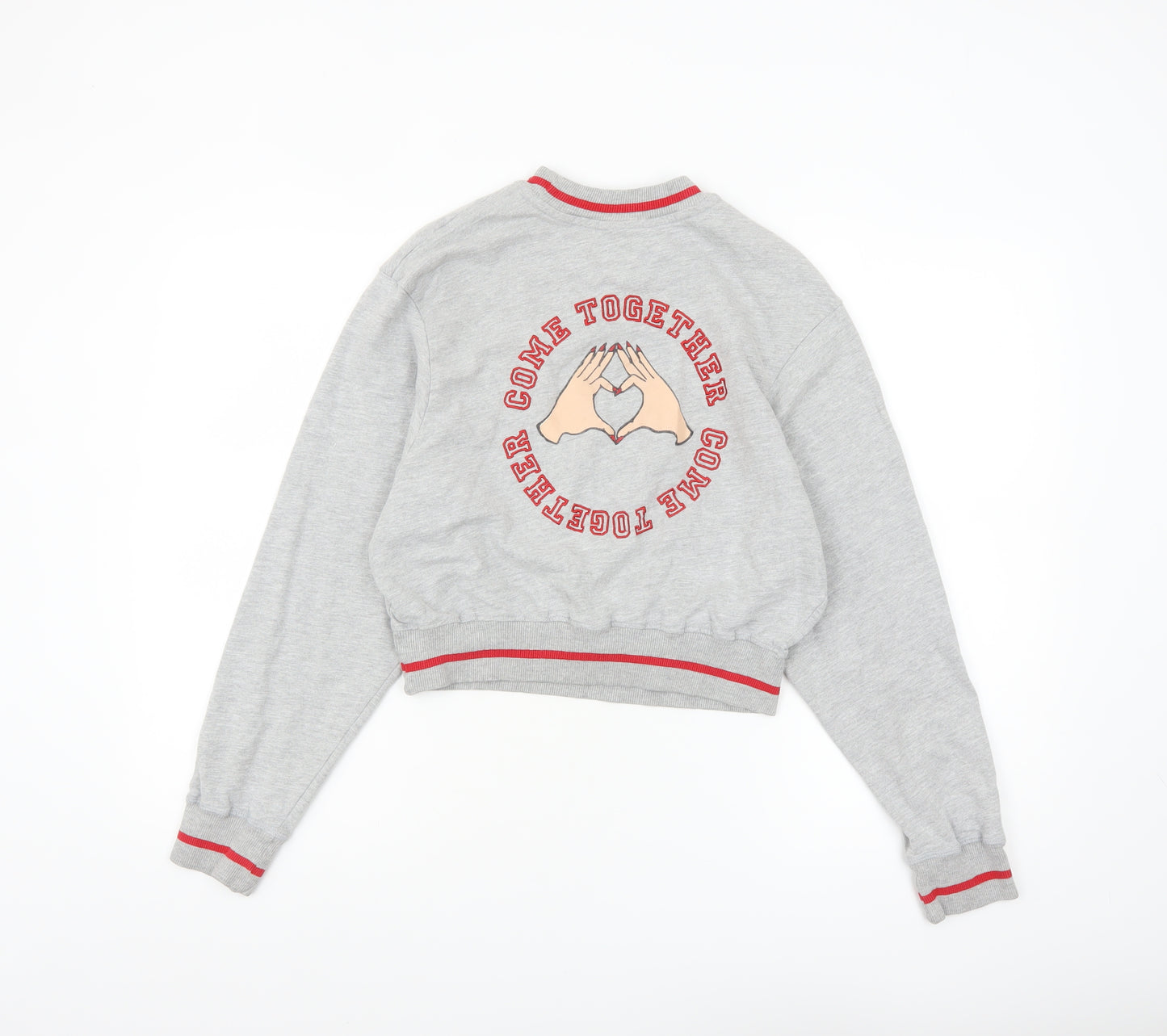 ASOS Women Grey Crop Sweatshirt UK 6 Crew Neck Graphic Print