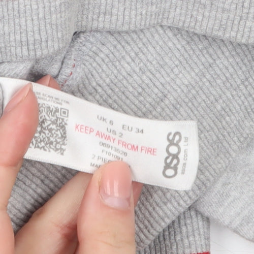 ASOS Women Grey Crop Sweatshirt UK 6 Crew Neck Graphic Print